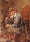 unknow artist An old man sitting by the fire,pouring with into a roemer oil painting reproduction